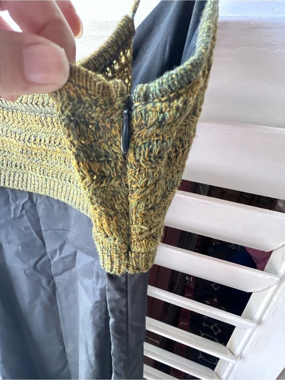 Torn by Ronny Kobo Gold Knit Bodice Black Slip Dress
